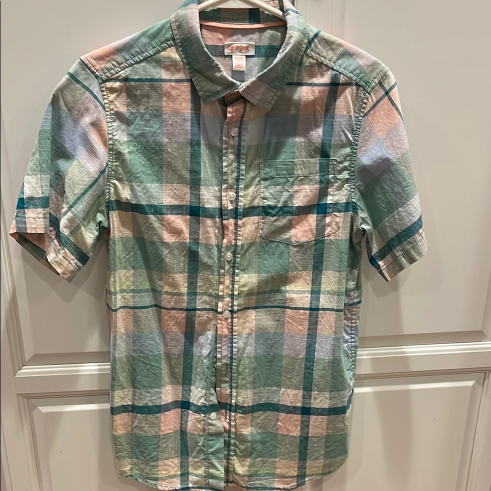 Cat & Jack Green and Pink Button Down Shirt Short Sleeve